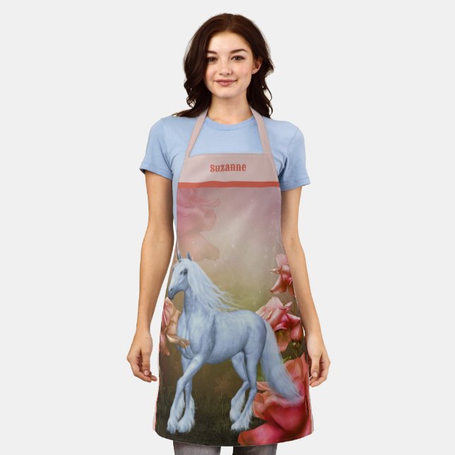 Unicorn Horse And Roses Personalized Apron (Worn)