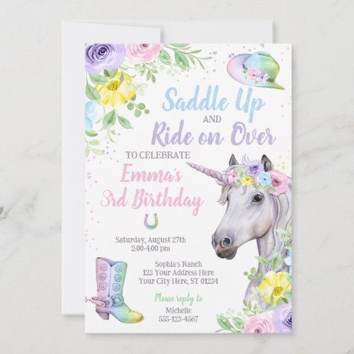 Unicorn Horse Birthday Invitation