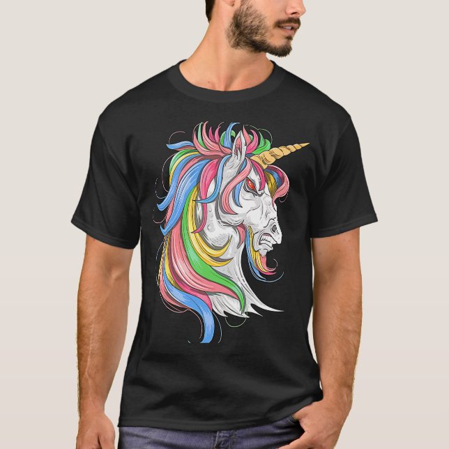 Unicorn horse face Horror scary Halloween T-Shirt (Front)
