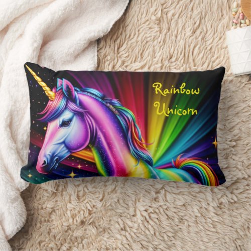 Unicorn Horse Magic Bright Fantasy Rainbow   Lumbar Pillow