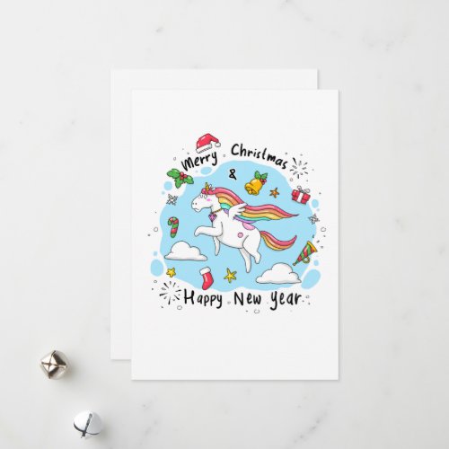 Unicorn Horse Merry Christmas and Happy New Year Holiday Card