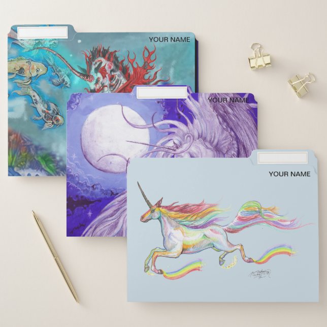 Unicorn Horse Pony Equine Blue Custom Personalized File Folder (Set)