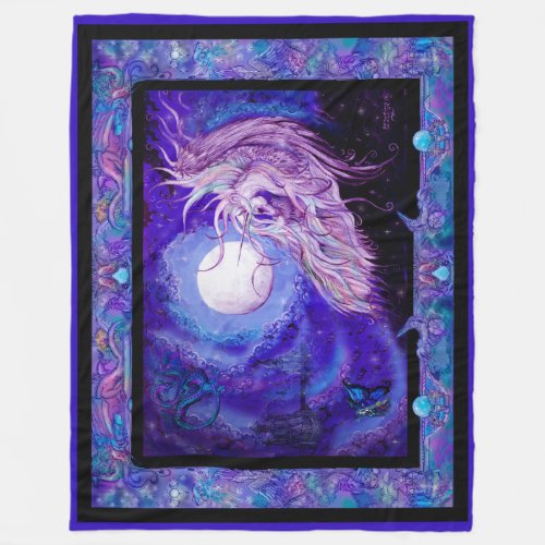 Unicorn horse pony equine purple blue pegasus eque fleece blanket