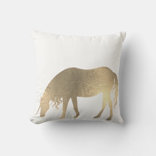 Unicorn Horse Princess White Fairly Gold Minimal Throw Pillow