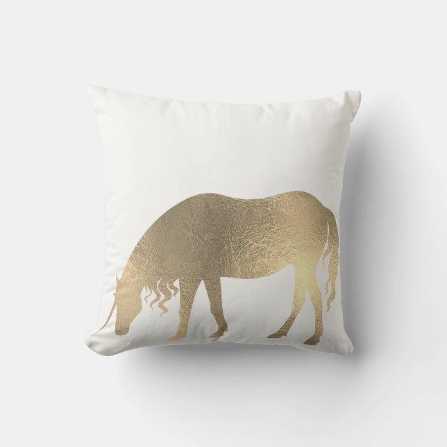 Unicorn Horse Princess White Fairly Gold Minimal Throw Pillow (Front)