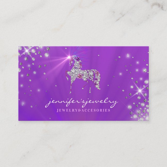 Unicorn horse sparkle purple jeweller diamond business card