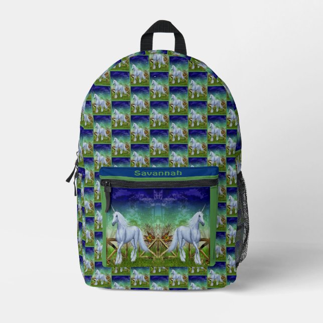 Unicorn Horse Walking Through Gate Personalized Printed Backpack (Front)