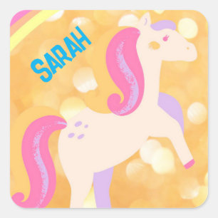 Unicorn horse with name glitter square sticker
