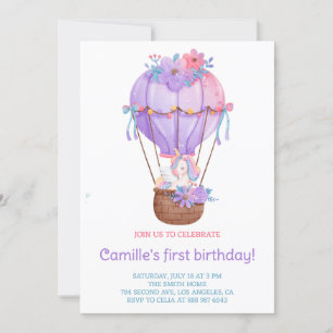  Unicorn hot air balloon birthday Invitation