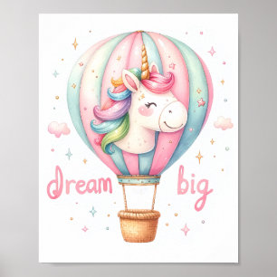 Unicorn Hot Air Balloon Nursery Art Poster