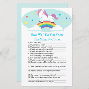 Unicorn how well do you know baby shower game
