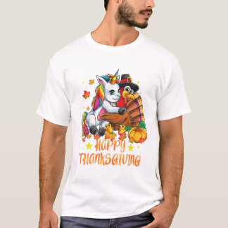 Unicorn Hugs Turkey Happy T-Shirt