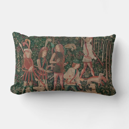 Unicorn Hunt Medieval Art _ Hunt Begins Lumbar Pillow