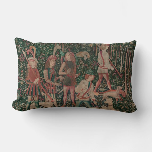Unicorn Hunt Medieval Art - Hunt Begins Lumbar Pillow (Front)