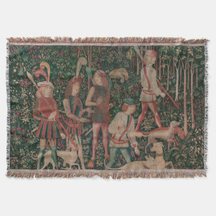 Unicorn Hunt Medieval Art - Hunt Begins Throw Blanket
