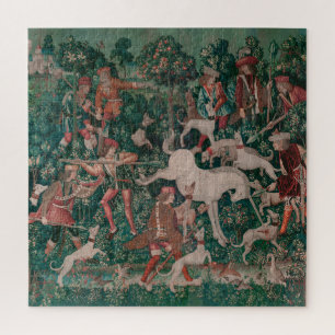 Unicorn Hunt Medieval Art - Unicorn Defends Himsel Jigsaw Puzzle