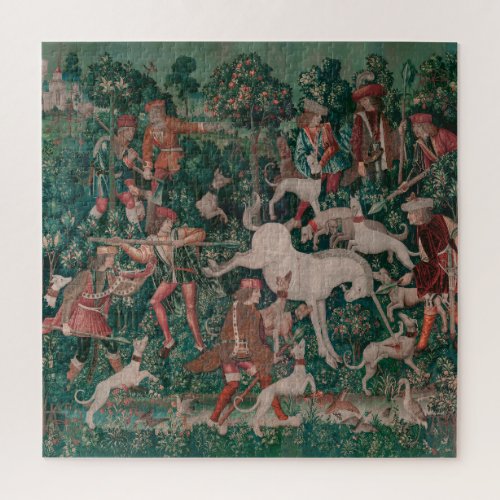 Unicorn Hunt Medieval Art _ Unicorn Defends Himsel Jigsaw Puzzle