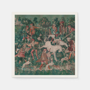 Unicorn Hunt Medieval Art - Unicorn Defends Himsel Napkins