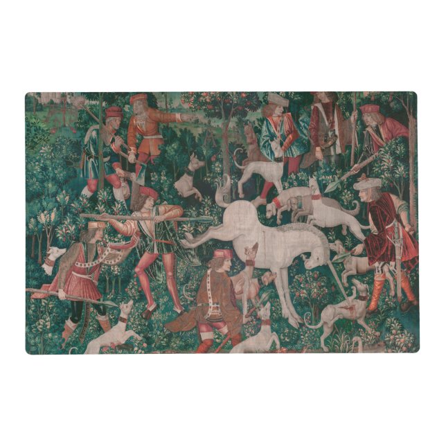 Unicorn Hunt Medieval Art - Unicorn Defends Himsel Placemat (Front)