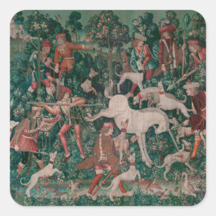 Unicorn Hunt Medieval Art - Unicorn Defends Himsel Square Sticker