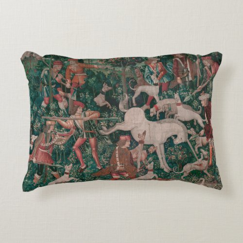Unicorn Hunt Medieval Art Unicorn Defends Himself Accent Pillow