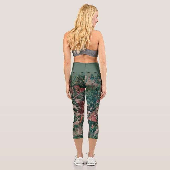 Unicorn Hunt Medieval Art, Unicorn Defends Himself Capri Leggings (Back)