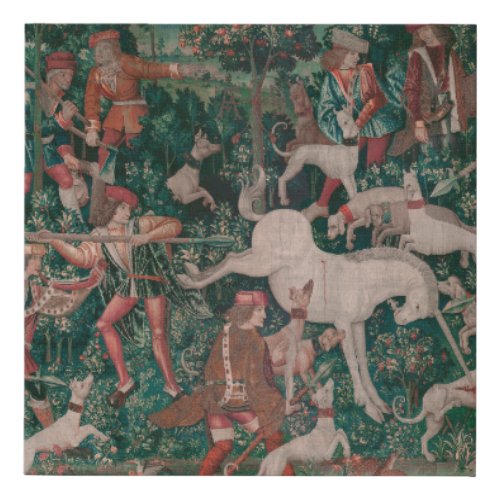 Unicorn Hunt Medieval Art Unicorn Defends Himself Faux Canvas Print