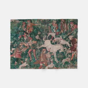 Unicorn Hunt Medieval Art, Unicorn Defends Himself Fleece Blanket