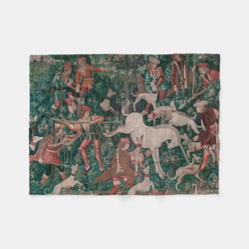 Unicorn Hunt Medieval Art Unicorn Defends Himself Fleece Blanket