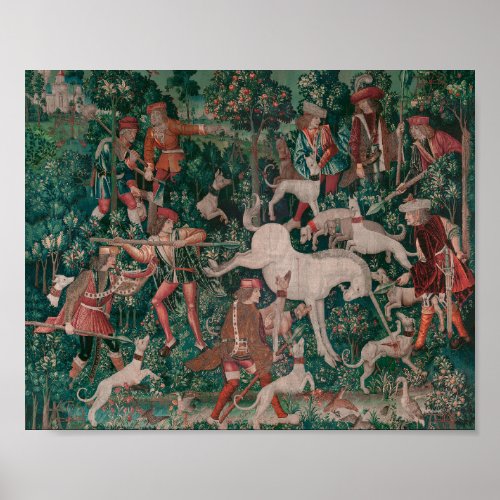 Unicorn Hunt Medieval Art Unicorn Defends Himself Poster