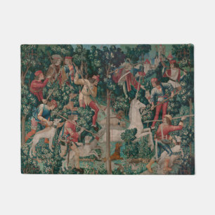 Unicorn Hunt Medieval Art - Unicorn Is Attacked Doormat