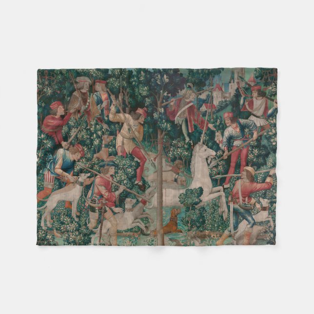Unicorn Hunt Medieval Art - Unicorn Is Attacked Fleece Blanket (Front (Horizontal))
