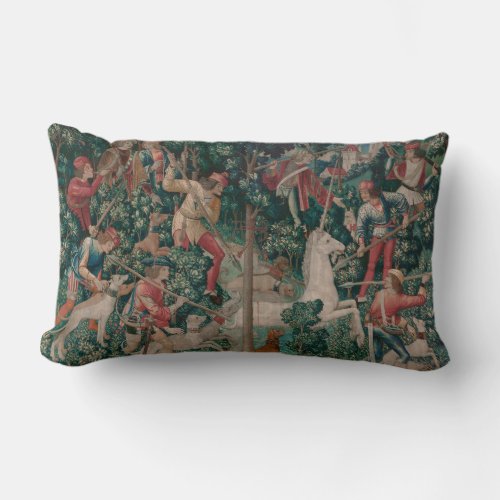 Unicorn Hunt Medieval Art _ Unicorn Is Attacked Lumbar Pillow