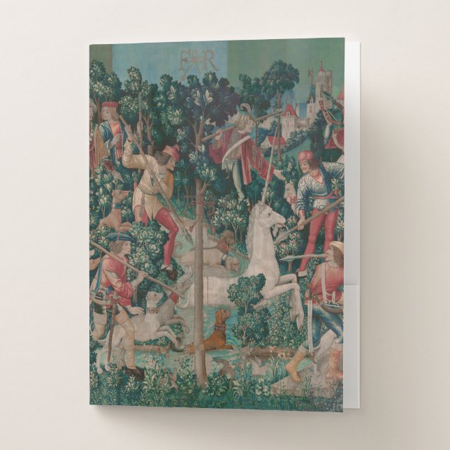 Unicorn Hunt Medieval Art - Unicorn Is Attacked Pocket Folder (Front)