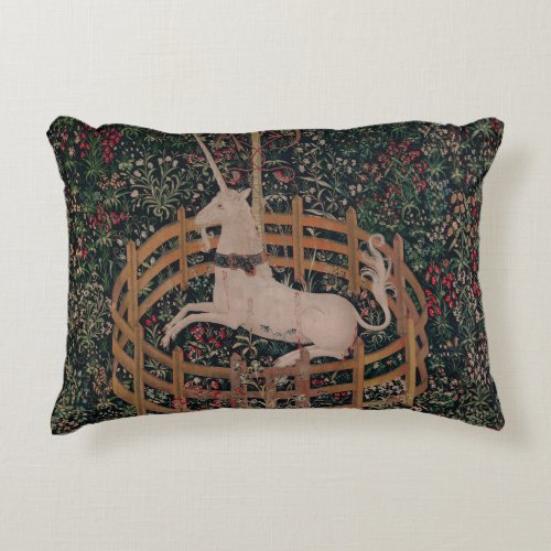 Unicorn Hunt Medieval Art _ Unicorn Rests in Garde Accent Pillow