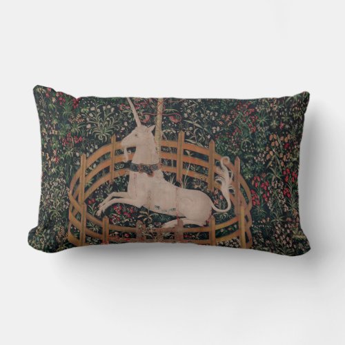 Unicorn Hunt Medieval Art _ Unicorn Rests in Garde Lumbar Pillow