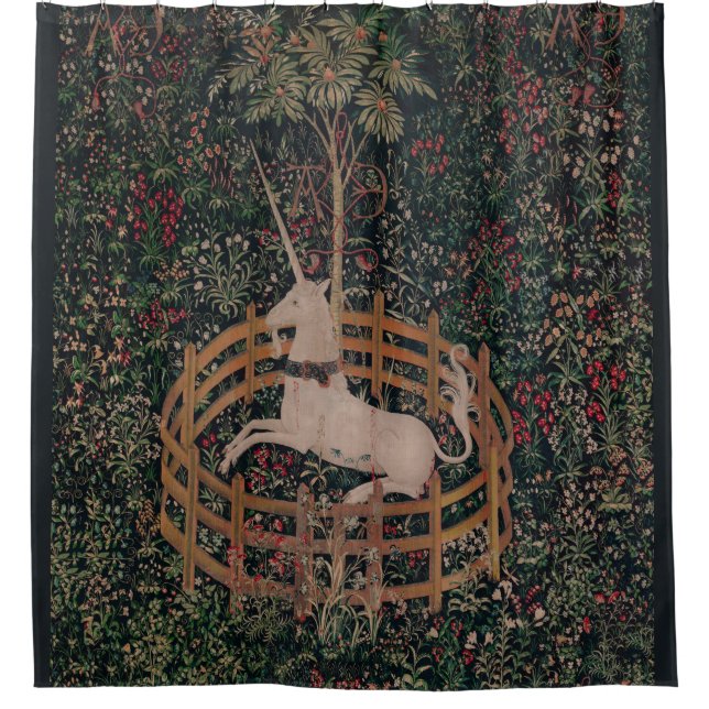 Unicorn Hunt Medieval Art - Unicorn Rests in Garde Shower Curtain (Front)