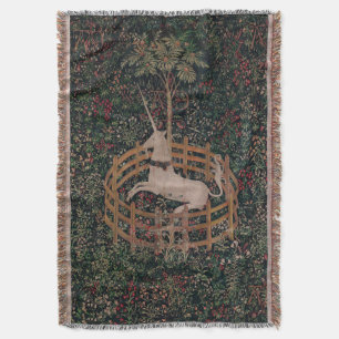 Unicorn Hunt Medieval Art - Unicorn Rests in Garde Throw Blanket