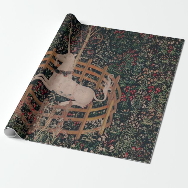 Unicorn Hunt Medieval Art - Unicorn Rests in Garde Wrapping Paper (Unrolled)
