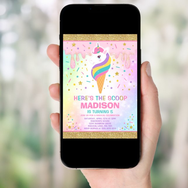 Unicorn Ice Cream Invitation Magic Ice Cream Party (Front Digital)
