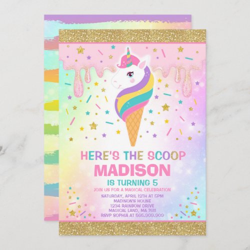 Unicorn Ice Cream Invitation Magic Ice Cream Party