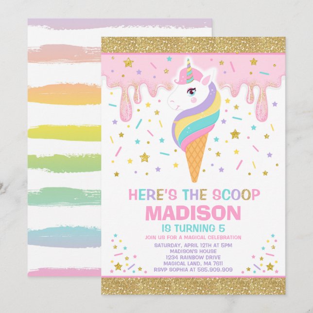 Unicorn Ice Cream Invitation Magic Ice Cream Party (Front/Back)