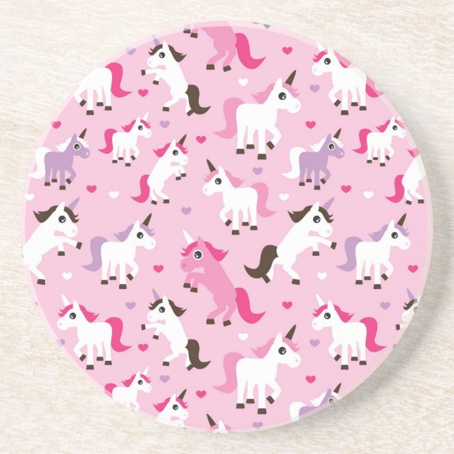 unicorn illustration kids background drink coaster (Front)