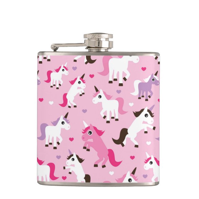 unicorn illustration kids background hip flask (Front)