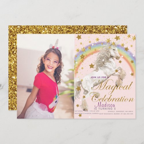 Unicorn Illustration Party Magical Birthday Photo Invitation