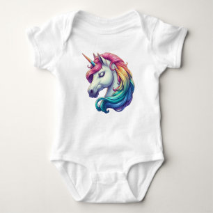 Unicorn Illustration With Vibrant Rainbow Mane Baby Bodysuit
