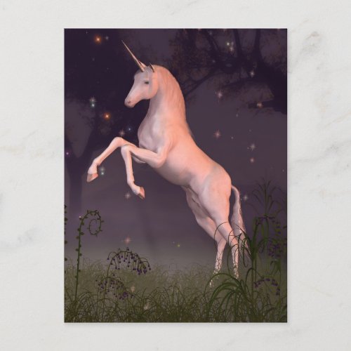 Unicorn in a Moonlit Forest Glade Postcard