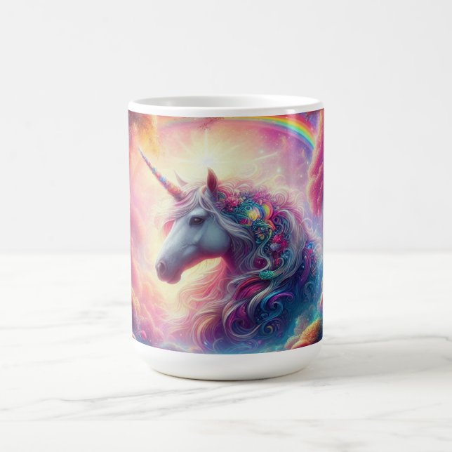 Unicorn in a Vibrant Fantasy Forest  Coffee Mug (Center)