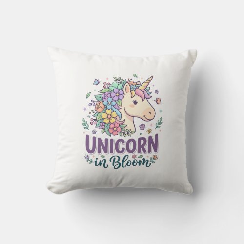 Unicorn in Bloom Bold Typography Print on Demand D Throw Pillow