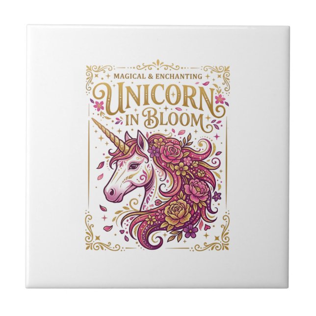 Unicorn in Bloom Stylish Zazzle Design_1 Ceramic Tile (Front)